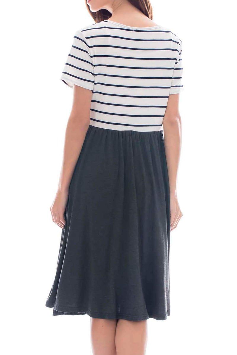 Smallshow Women's Short Sleeve Patchwork Nursing Dresses for Breastfeeding Small White Stripe - Image 4